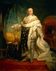 Porträt von Ludwig XVIII. von Frankreich mit der Krönungsrobe