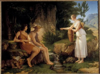 Die Hirten am Grab von Amyntas, Illustration der „Idyllen“ von Salomon Gessner