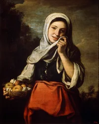 Mädchen, das Obst verkauft, ca. 1650-1660