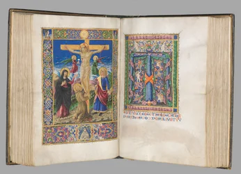 Missale: Fol. 185v: Kreuzigung mit Rändern, ganzseitig, 1469
