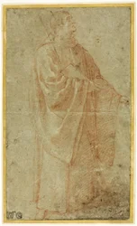 Stehender Mönch mit Buch und Stab