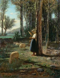 Hirtin mit Schafherde