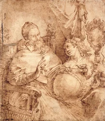 Porträt von Papst Gregor XIII., dreiviertel Länge, sitzend in einem Sessel