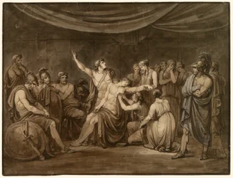 Achilles schwört einen Eid, den toten Patroklos zu rächen, der von Hector getötet wurde