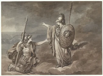 Athene erscheint Telemachos (dem Sohn des Odysseus), Illustration zu Telemaco aus Homers Odyssee