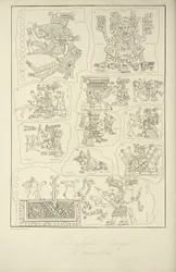 Aztekische Hieroglyphen aus dem Manuskript von Veletri, Illustration aus 