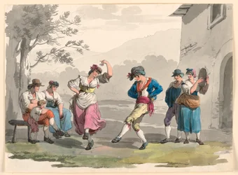 Zeichnung, Saltarello Romano, Tanzende Bauern in der Umgebung von Rom, 1807–08