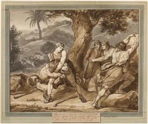 Telemachus kämpft gegen den Löwen, aus Die Abenteuer des Telemachus, Buch 2