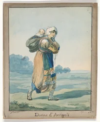 Frau aus Antigoli, Illustration für Römische Trachten und Bräuche