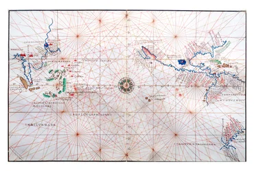 Navigationskarte zeigt China, Ceylon und die Philippinen sowie die Wendekreise des Krebses und des Steinbocks