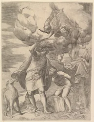 Der Engel hält den Arm Abrahams auf, nach 1552