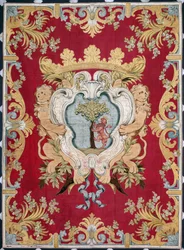 Wappen des Adels mit einem Löwen und einem Baum. Tapisserie der Manufakturen von Brüssel. 16. Jahrhundert Genua, Musei di Strada Nuova