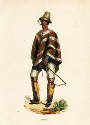 Mapuche-Mann aus Chile raucht eine Zigarre