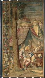 Moise mit Jethro und Sephora Tapisserie von Dionys Martensz nach den Kartons von Luca Cambiaso (1527-1584) hergestellt in den Manufakturen von Brüssel 1561-1564 Dim. 391x141,2 cm Genua, Musei di Strada Nuova