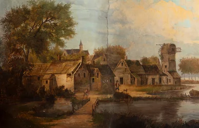 Zweiter Hinterraum, Besprechungsraum, Wandgemälde mit ländlichen Szenen im klassischen Stil, wahrscheinlich um 1810, Szene 3