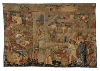 Wandteppich, der die Weinpresser darstellt, aus Tournai, um 1460-70 (Wolle)