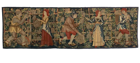Wandteppichfragment, Darstellung von Weinlesern, möglicherweise aus Tournai, um 1460-70