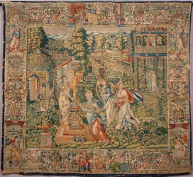 Die Gaben der Pomona, Nymphe der Früchte, Tapisserie der Brüsseler Manufakturen, 16. Jahrhundert, Genua, Musei di Strada Nuova