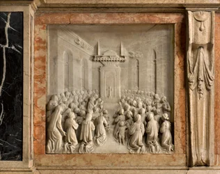 Krypta, Arche der Heiligen Marcellinus und Peter Exorzist, Benedetto Briosco 1506-08, Wunder der Tauben