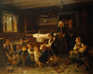 Kinder, die in einem Innenraum spielen, 1873