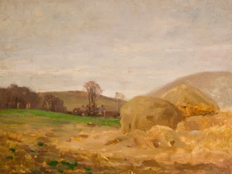 Landschaft mit Heuhaufen