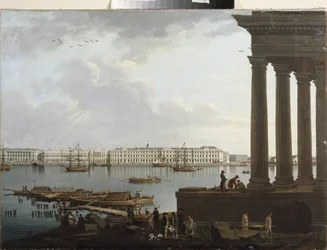 Ansicht des Winterpalastes und der Börse in Sankt Petersburg