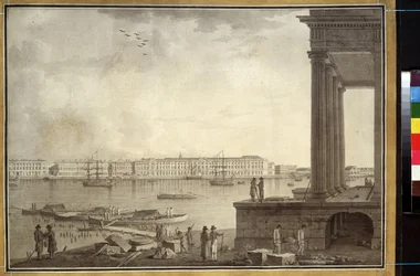 Ansicht des Winterpalastes und der Börse in Sankt Petersburg