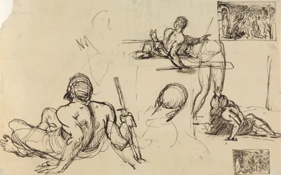 Figurenstudien eines Mannes, der vom Boden aufsteht