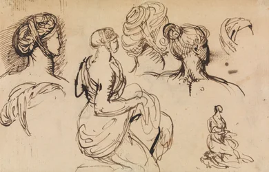 Figurenstudie von Frauen und ihren Frisuren