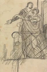 Studie von zwei Figuren auf einem Balkon