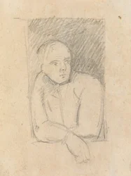Studie einer Figur, die aus einem Fenster lehnt