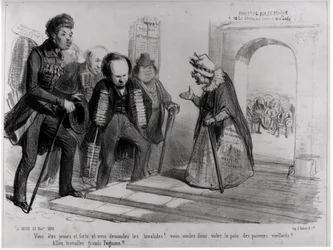 Dumas, Hugo und Balzac suchen ihre Aufnahme in die Französische Akademie, Illustration aus 