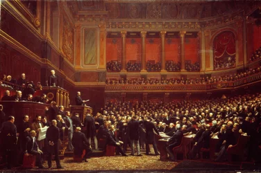 Louis Adolphe Thiers (1797-1877), in der am 16. Juni in Versailles abgehaltenen Sitzung der Nationalversammlung zum „Befreier des Territoriums“ erklärt