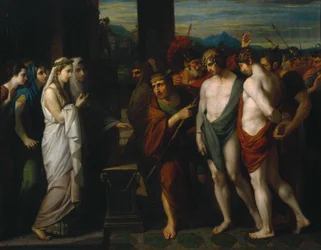Pylades und Orestes als Opfer vor Iphigenie gebracht