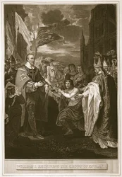 Wilhelm I. erhält die Krone von England, graviert von George Noble, Illustration aus David Humes 