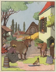 Frau melkt eine Kuh im Bauernhof