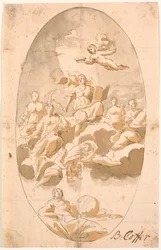 Studie für ein Deckenfresko mit neun Figuren, oval