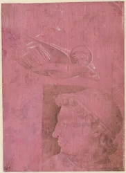 Kopf eines Mannes, zwei Studien eines Frauenprofils und eine Studie eines Engels verso, ca. 1458