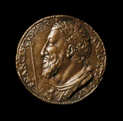 Bronzemedaillon mit dem Bildnis von König Franz I. (1494-1547), geschaffen von Benvenuto Cellini (1500-1571), 1538. Durchmesser 38 cm. Florenz, Museo Nazionale del Bargello