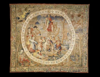Brüsseler allegorischer Wandteppich, der den Monat Dezember aus "Die Medaillon-Monate" darstellt, ca. 1525
