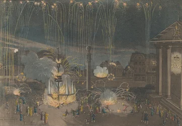 Eine perfekte Beschreibung des Feuerwerks in Covent Garden, das auf Kosten von..., 1809 durchgeführt wurde