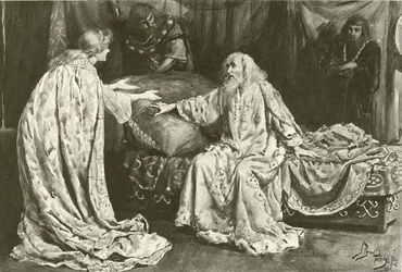 Miss Ellen Terry als Cordelia, Mr. Henry Irving als König Lear