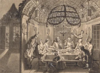 Mahlzeit in der Laubhütte während des Laubhüttenfestes