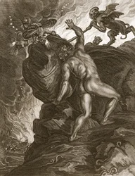 Sisyphus schiebt seinen Stein einen Berg hinauf, 1731