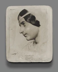 Lithografiestein für Kopf einer Frau für ein Modellbuch