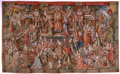 Flämischer Wandteppich. Serie Die Ehren; Klugheit. Siebter Wandteppich in der Serie. Modell Kartonisten aus dem Kreis von Bernard van Orley und Jan Gossaert (Mabuse). Herstellung Pieter van Aelst, Brüssel. Ca 1550. Stoff Gold, Silber, Seide und Wolle.