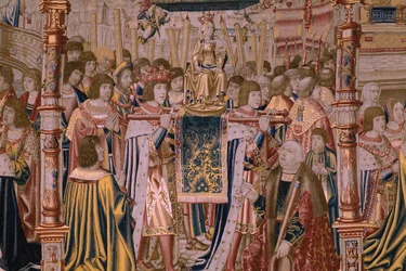 Flämischer Wandteppich. Serie Die Legende der Madonna von Sablon. Die Ankunft der Statue der Madonna. Herstellung Brüssel. Zeichner Barend van Orley.