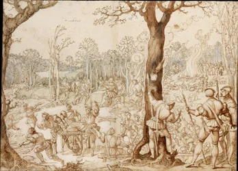 Geteilte Spiele (Bankettszene im Wald während eines Jagdtages) - Werk von Bernaert van Orley (1488-1541)