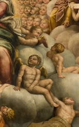 Apsis, Altarbild von Bernardino Gatti, genannt Il Sojaro, vollendet von Giovanni Battista Trotti, genannt Il Malosso, Himmelfahrt der Jungfrau Maria