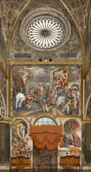 Gegenfassade, Il Pordenone, Kreuzigung 1520-21, Kreuzabnahme 1522, Bernardino Gatti, Auferstehung 1529
